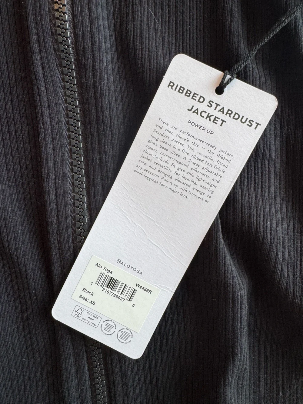 ALO Yoga Black Ribbed Stardust Jacket Size XS